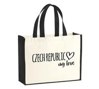 Huuraa Jute bag Czech Republic my love Gift shopper shopping bag Black 21 liters jute and cotton Czech Republic my love Attention