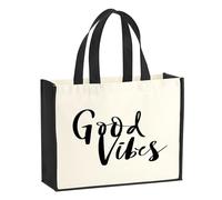 Huuraa Jute bag Good Vibes Schriftzug Gift shopper shopping bag Black 21 liters jute and cotton Good Vibes Schriftzug Attention