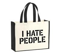Huuraa Jute bag I HATE PEOPLE Gift shopper shopping bag Black 21 liters jute and cotton I HATE PEOPLE Attention