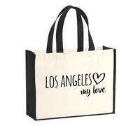 Huuraa Jute bag Los Angeles my love Gift shopper shopping bag Black 21 liters jute and cotton Los Angeles my love Attention