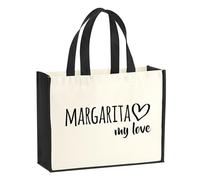 Huuraa Jute bag Margarita Island my love Gift shopper shopping bag Black 21 liters jute and cotton Margarita Island my love Attention