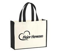 Huuraa Jute bag Mejor Hermano Gift shopper shopping bag Black 21 liters jute and cotton Mejor Hermano Attention