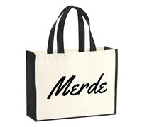 Huuraa Jute bag Merde Gift shopper shopping bag Black 21 liters jute and cotton Merde Attention
