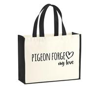 Huuraa Jute bag Pigeon Forge my love Gift shopper shopping bag Black 21 liters jute and cotton Pigeon Forge my love Attention