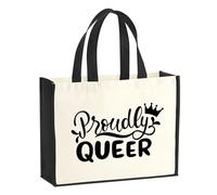Huuraa Jute bag Proudly Queer Krone Gift shopper shopping bag Black 21 liters jute and cotton Proudly Queer Krone Attention