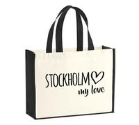 Huuraa Jute bag Stockholm my love Gift shopper shopping bag Black 21 liters jute and cotton Stockholm my love Attention