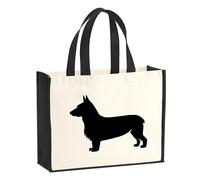 Huuraa Jute bag Welsh Corgi Pembroke Gift shopper shopping bag Black 21 liters jute and cotton Welsh Corgi Pembroke Attention