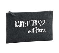 Huuraa Toiletry Bag Babysitter mit Herz Gift Cosmetic Bag Charcoal 1 Liter Felt Babysitter mit Herz Gift idea