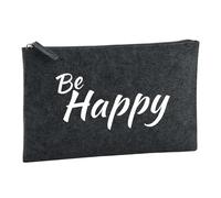 Huuraa Toiletry Bag Be Happy Schriftzug Gift Cosmetic Bag Charcoal 1 Liter Felt Be Happy Schriftzug Gift idea