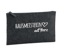 Huuraa Toiletry Bag Hausmeisterin mit Herz Gift Cosmetic Bag Charcoal 1 Liter Felt Hausmeisterin mit Herz Gift idea
