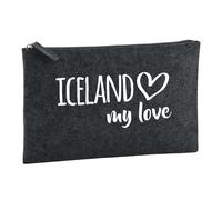 Huuraa Toiletry Bag Iceland My Love Gift Cosmetic Bag Charcoal 1 Liter Felt Iceland My Love Gift idea
