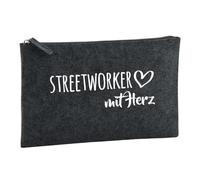 Huuraa Toiletry Bag Streetworker mit Herz Gift Cosmetic Bag Charcoal 1 Liter Felt Streetworker mit Herz Gift idea