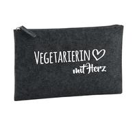Huuraa Toiletry Bag Vegetarierin mit Herz Gift Cosmetic Bag Charcoal 1 Liter Felt Vegetarierin mit Herz Gift idea
