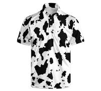 HUURAY Funny Golf Polos for Men Funny Print Short Sleeve Golf Shirts Quick-Dry Polo Shirts Short Sleeve Hawaiian Polo Shirts, White-cow Print, 3XL