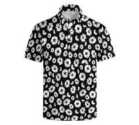 HUURAY Funny Golf Polos for Men Funny Print Short Sleeve Golf Shirts Quick-Dry Polo Shirts Short Sleeve Hawaiian Polo Shirts, White Flower, Medium