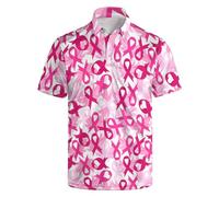 HUURAY Funny Golf Polos for Men Funny Print Short Sleeve Golf Shirts Quick-Dry Polo Shirts Short Sleeve Hawaiian Polo Shirt, Breast Cancer, Medium