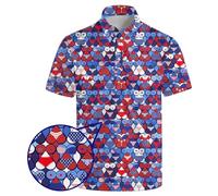 HUURAY Funny Golf Polos for Men Funny Print Short Sleeve Shirts Quick Dry Polo Shirts Hawaiian Shirt Performance Golf Outfits, American Flag, XXL