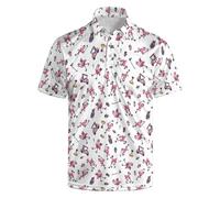 HUURAY Funny Golf Polos for Men Funny Print Short Sleeve Shirts Quick Dry Polo Shirts Hawaiian Shirt Performance Golf Outfits, American Flag Flamingos, XXL