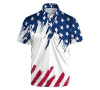 HUURAY Funny Golf Polos for Men Funny Print Short Sleeve Shirts Quick Dry Polo Shirts Hawaiian Shirt Performance Golf Outfits, Usa Flag, Medium