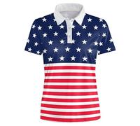 HUURAY Women's Golf Shirt Moisture Wicking Quick Dry Polo Shirts Golf Outfits Golfer Gifts Ladies Polo Shirts, American Flag, L