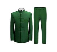 HUUTOE Chinese Tunic Suits Mandarin Collar Suit for Men 2 Pieces Formal Traditional Uniform for Wedding Festival New Year, Z1-green, 44
