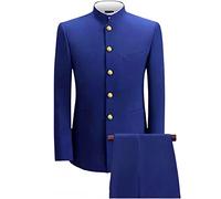 HUUTOE Mandarin Collar Suit for Men 2 Pieces Chinese Tunic Suits Formal Traditional Uniform for Wedding Festival, Z2-royal Blue, M