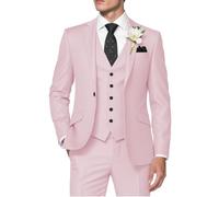 Huutoe Men’s 3-Piece Suit, Slim Fit for Work, Wedding, Prom - One-Button Blazer Jacket, Waistcoat, Trousers - Dinner Jacket, Light pink, XL