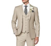 HUUTOE Men’s 3-Piece Suit, Slim Fit for Work, Wedding, Prom - One-Button Blazer Jacket, Waistcoat, Trousers - Dinner Jacket, Beige, XXL