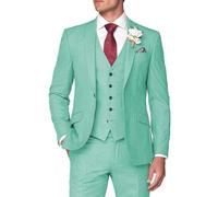 Huutoe Men’s 3-Piece Suit, Slim Fit for Work, Wedding, Prom - One-Button Blazer Jacket, Waistcoat, Trousers - Dinner Jacket, mint green, M