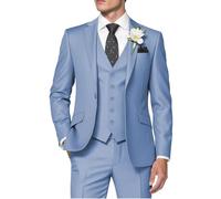 HUUTOE Men's 3 Piece Suit Regular Fit One Button Blazer Jacket Vest Pants Tuxedo Set Business Wedding Groomsmen Prom Suits, Dusty Blue, 3XL
