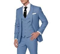 HUUTOE Men's 3 Piece Suit Slim Fit Business Wedding Groomsmen Prom Suits One Button Blazer Jacket Vest Trousers Pants Tuxedo Set, Dusty Blue, XL