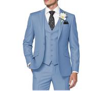 HUUTOE Men's 3 Piece Suit Slim Fit Prom Suits Tuxedo for Men Wedding Formal Mens Suit Solid Blazer Jacket Vest Pants Set, Dusty Blue, L