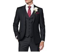 HUUTOE Men's 3 Piece Suits Slim Fit Prom Suits for Men Wedding Dress Suit Summer Blazer Jacket Vest Pants Tuxedo Set, Black, M