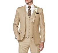HUUTOE Men's 3 Piece Suits Slim Fit Prom Suits for Men Wedding Dress Suit Summer Blazer Jacket Vest Pants Tuxedo Set, Champagne, XXL