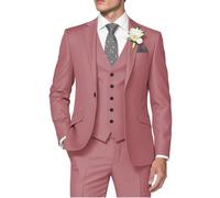 HUUTOE Men's 3 Piece Suits Slim Fit Prom Suits for Men Wedding Dress Suit Summer Blazer Jacket Vest Pants Tuxedo Set, Dusty Rose, XL