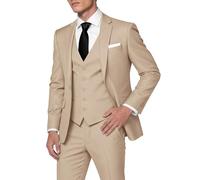 HUUTOE Men's 3 Piece Suits Slim Fit Prom Wedding Suits for Men Suit Summer Blazer Jacket Vest Pants Tuxedo Set, Champagne, 4XL