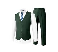 HUUTOE Mens Vest and Pants Suit 2 Piece Slim Fit Suits for Wedding Grooms Dress Waistcoat+Pants Casual Prom Tuxedo Set, Dark Green, XS