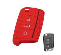 HUVNEXA 3 Buttons Flip Key Silicone Cover Fob Hull, for VW, for Golf, 7 MK7, for , for Octavia, COMBI, for Seat, LEON, IBIZA, CUPTRA Car Key Case(Red)