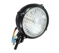 HUVNEXA Chrome Black Vintage Bates Style Motorcycle H4 Bulb Yellow Light Lamp Headlight, for Harley, Bobber Chopper Motorcycle Indicator Light(Black)