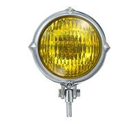 HUVNEXA Chrome Black Vintage Bates Style Motorcycle H4 Bulb Yellow Light Lamp Headlight, for Harley, Bobber Chopper Motorcycle Indicator Light(Chrome)
