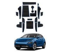 HUVNEXA For 2020-2022 Kona EV Electric Rubber Mats, Kona Car Accessories Cup Holder Inner Door Mats Centre Console Non-Slip Mats, Door Slot Mat 18 Pieces [Not, for 2023+] Dashboard Anti Slip Mat(Blue)