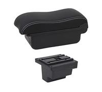HUVNEXA For VW, for Tiguan, Armrest Box Leather Arm Rest Center Console Storage Cup Holder USB Charging Car Accessory Armrest Box Car Armrest(BLACK B2 White Line)