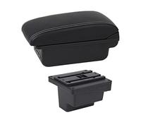 HUVNEXA For VW, for Tiguan, Armrest Box Leather Arm Rest Center Console Storage Cup Holder USB Charging Car Accessory Armrest Box Car Armrest(BLACK C1 White Line)