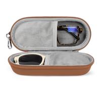 Huvon Double Eyeglasses Case, Dual Glasses Sunglasses Organizer with Zipper Closure, Eyewear Storage Box for Men Women Travel, Brown, One size