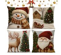Huvqianu Fall Pillow Cover | Removable Linen Pillowcase | Winter Pillow Covers Santa Pattern - for Chair, Sofa, Living Room, Dorm, Apartment, Den, Kid Room, Yoga, Holiday