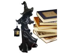 Huvqianu Garden Sculptures, Halloween Faceless Witch Sculpture, Resin Ghost Statue with LED Light Decoration for Outside Yard Lawn Garden Home Indoor Party Backyard Use