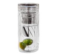 Huvqianu Glass Tea Infuser Double Wall Tea Cup | Large Capacity Waterproof Transparent Mug - For Serving Camping, Colleagues, Travel, Car, Outdoor, Party, Family, Friends,