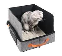 Huvqianu Portable Cat Litter Box - Foldable Kitten Litter Box with Lid,Pet Carrier with Zipper Hard Bottom Poop Tray for Housebreaking Indoor Airplane Travel Car Camping Hotel Corner Toy Treats