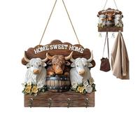 Huvqianu Wall Mounted Key Ring | 2D Flat Cow Shaped Key Holder with 4 Hooks | Wooden Towel Hook for Home Bathroom Kitchen Closet Living Room Entrance Hallway Bedroom