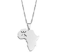HUWAIYUNDONG Africa Map Berbers Pendant Necklaces,African Berber Jewelry For Amazigh Women Men,Trendy Unisex Jewellery Accessories,Region Maps Ornaments,Hiphop Wedding Adjustable Chain, Silver,